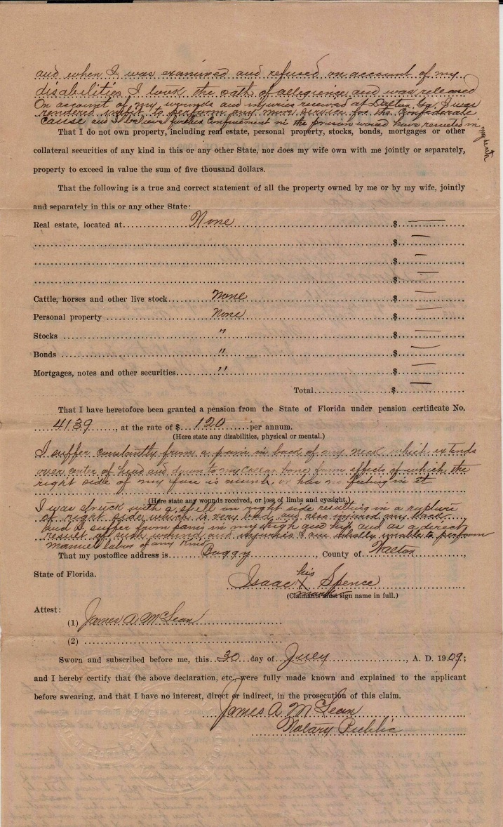 Isaac Spence Civil War pension application page 3